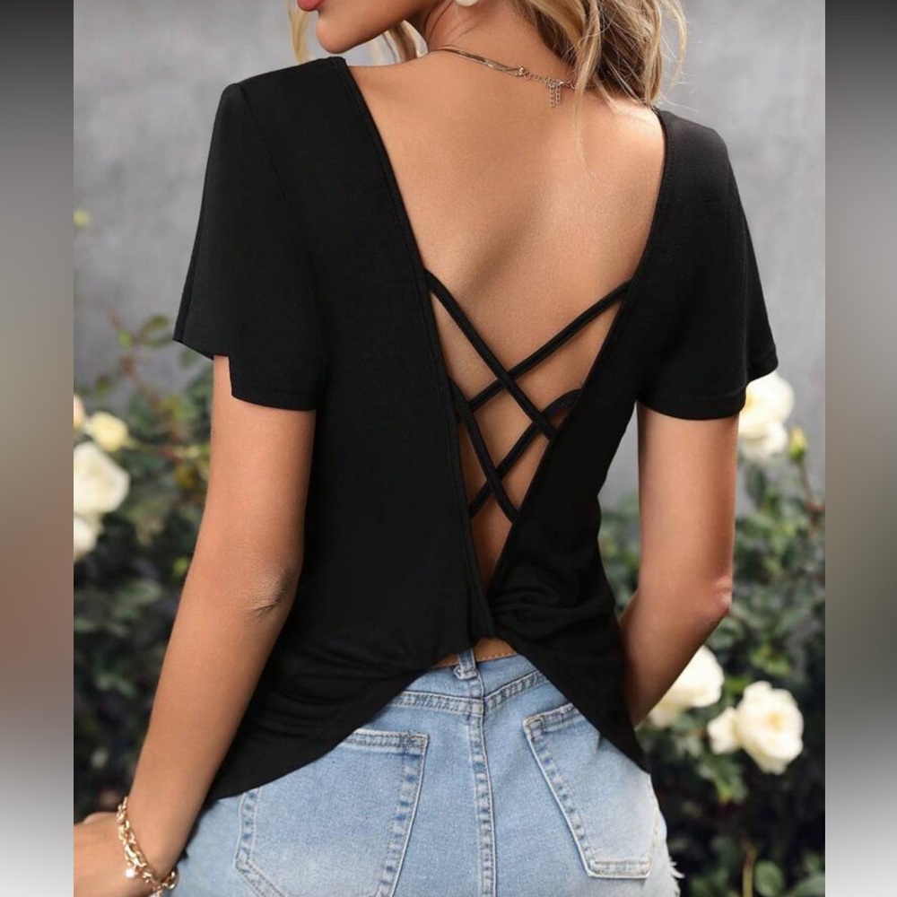 Elegant Black Crisscross Back Top